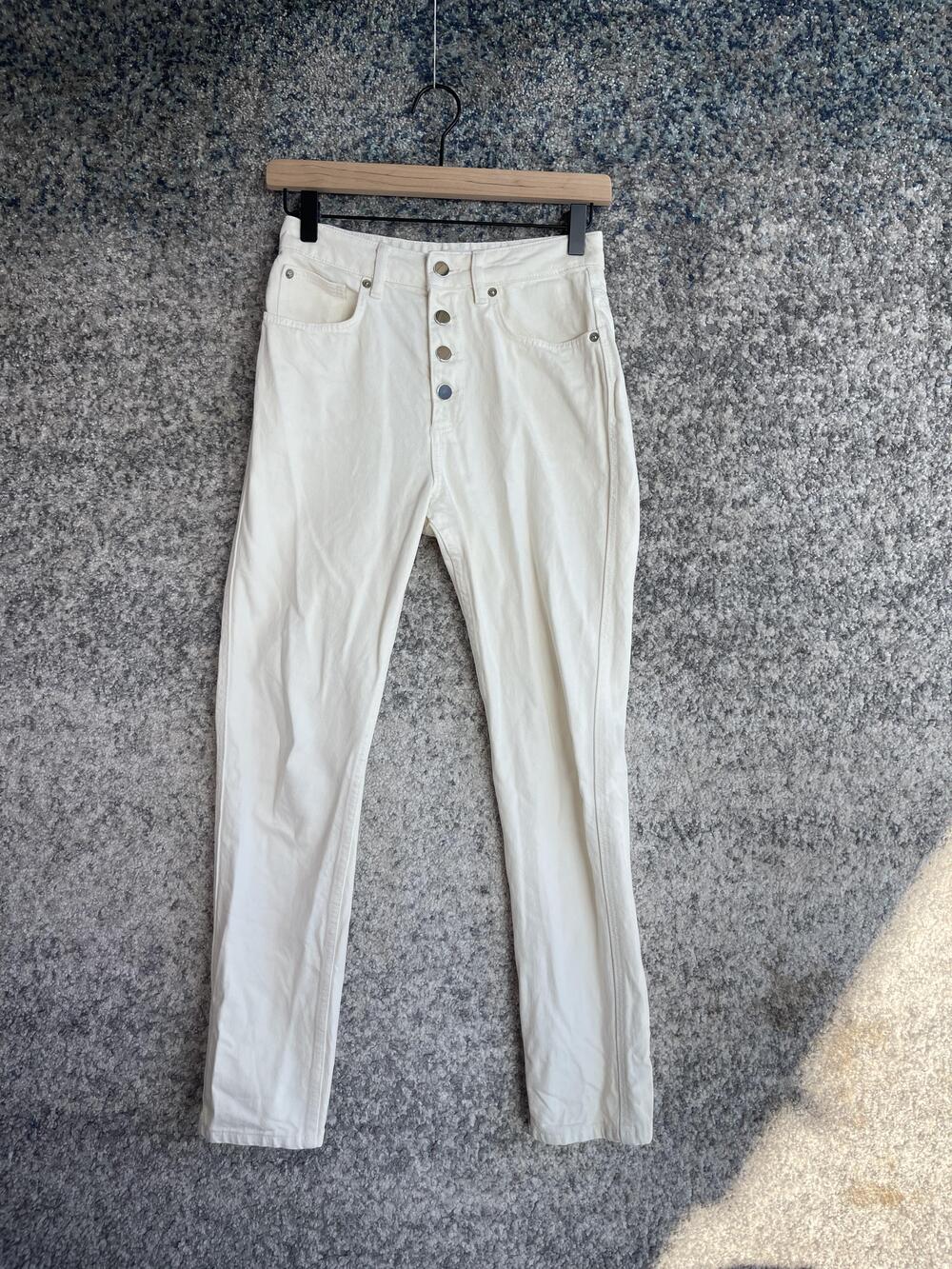 ba&sh Jeans Womens XS US 2 White High Rise Button Fly Slim Denim Pants 1E22AMBE